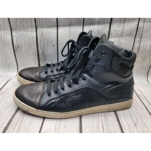 Salvatore Ferragamo Men\'s 11.2 D Leather High-Top Sneakers Black Brown Cap Toe Ferragamo Leather High-Top Sneaker – Bluefly main image 2